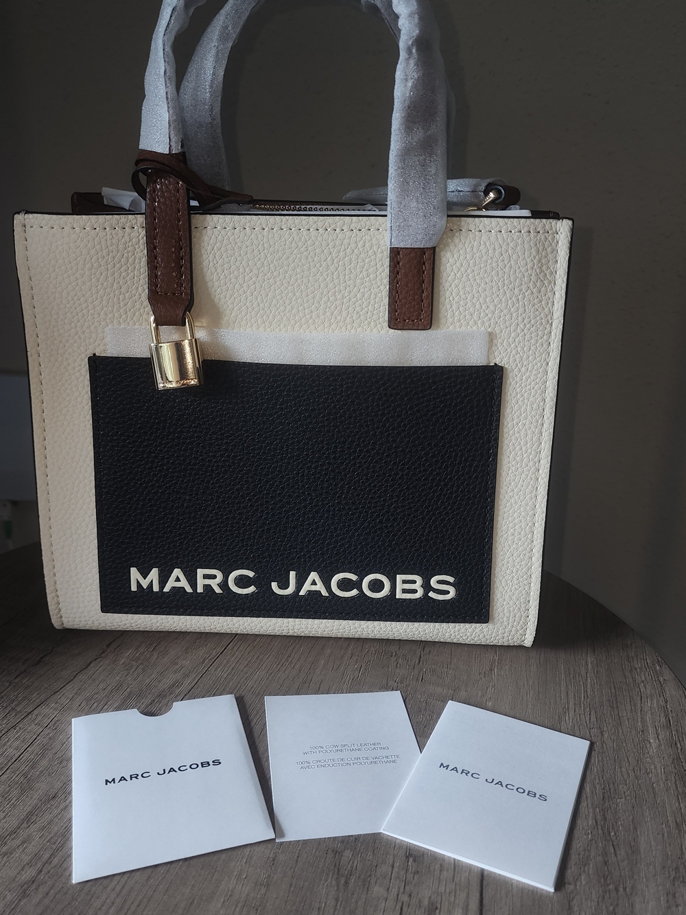 Marc Jacobs Two-Tone Leather Tote — Cream, Black & Brown